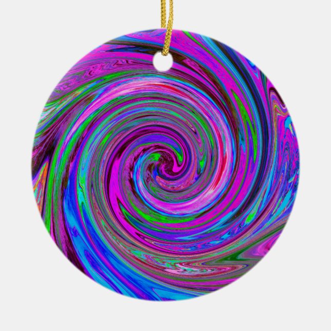 Colourful Magenta Swirl Retro Abstract Design Ceramic Tree Decoration (Front)
