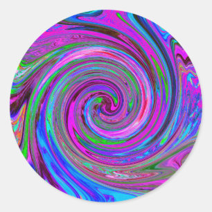 Colourful Magenta Swirl Retro Abstract Design Classic Round Sticker