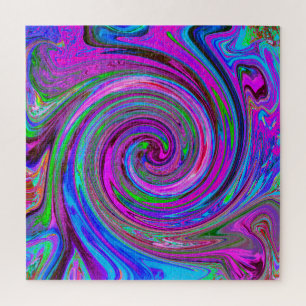Colourful Magenta Swirl Retro Abstract Design Jigsaw Puzzle
