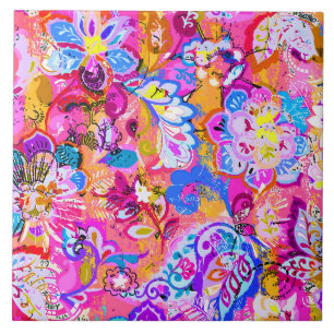 Colourful magic abstract floral tile