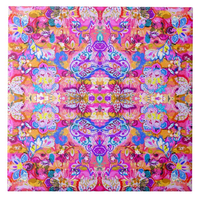 Colourful magic abstract floral tile (Front)