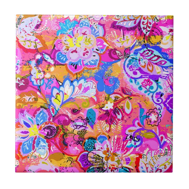 Colourful magic abstract floral tile (Front)