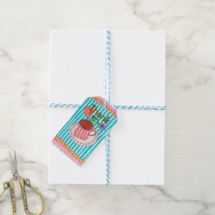Colourful magic colouring Coffee cup Blue stripes Gift Tags
