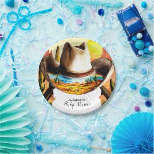 Colourful Magic Little Cowboy Baby Shower Paper Plate
