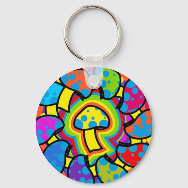 Colourful Magic Mushrooms Key Ring (Front)