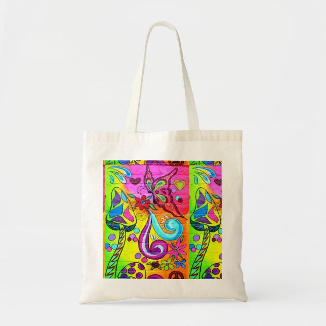 colourful magic mushrooms tote bag (Front)