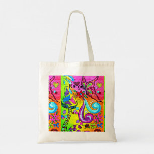 colourful magic mushrooms tote bag
