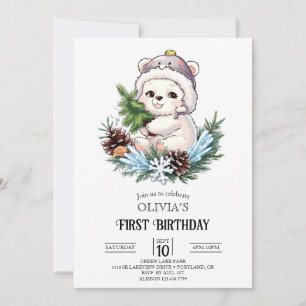 Colourful Magic Polar Bear 1st Birthday Digital Invitation