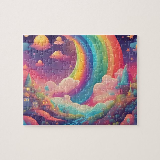 Colourful Magic Sky With Moon and Rainbow Jigsaw Puzzle (Horizontal)