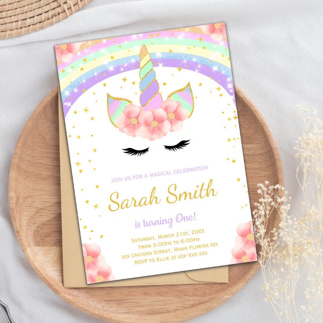 Colourful Magical Girl Party Card (Rainbow Color Unicorn Birthday Invitations)