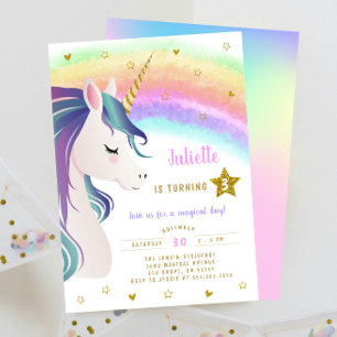 Colourful Magical Glitter Unicorn Rainbow Birthday Invitation