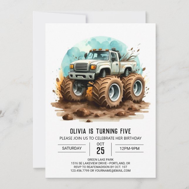 Colourful Magical Kids' Monster Truck Birthday Invitation (Front)