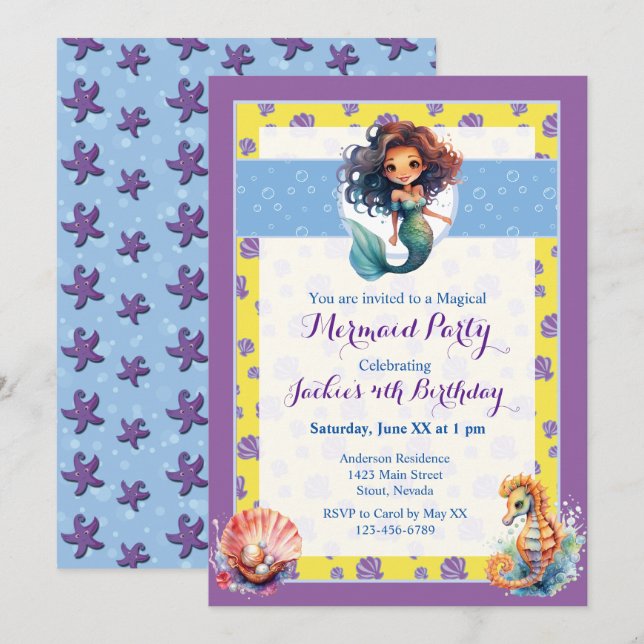 Colourful Magical Mermaid Birthday Party Invitation (Front/Back)