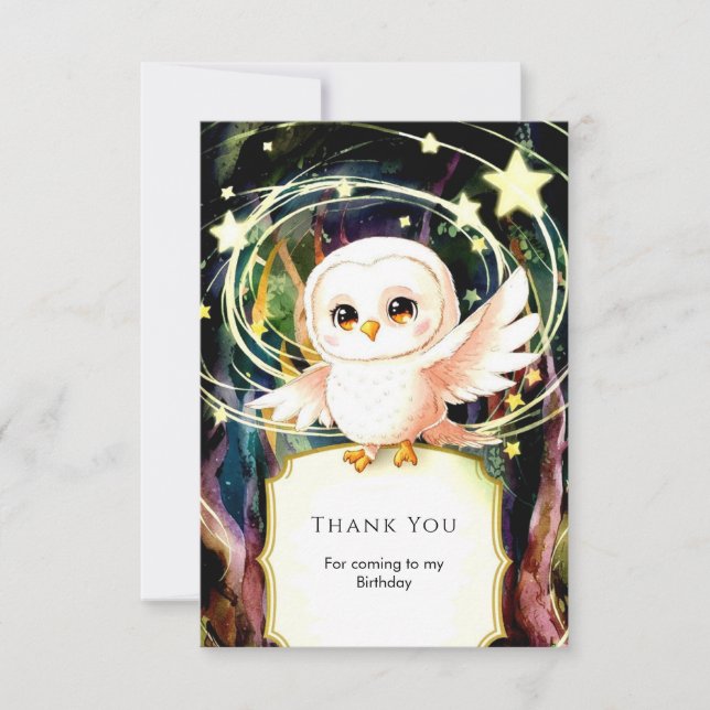 Colourful Magical Owl Birthday Thank You Card (Front)