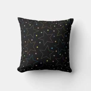 Colourful Magical Starry Night Sky Pattern - Black Cushion