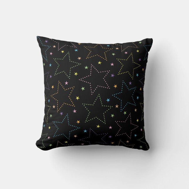 Colourful Magical Starry Night Sky Pattern - Black Cushion (Front)