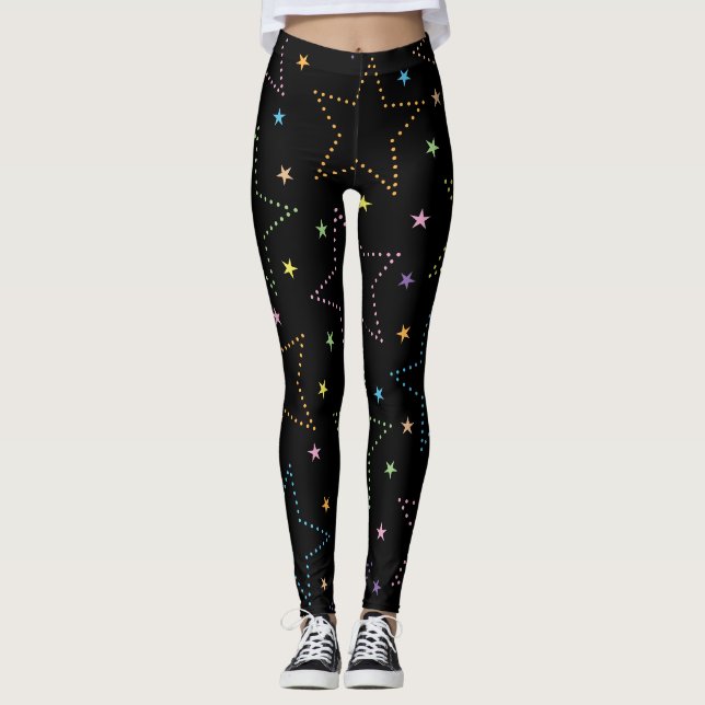 Colourful Magical Starry Night Sky Pattern Leggings (Front)