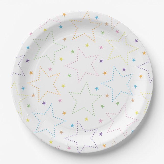 Colourful Magical Starry Night Sky Pattern Paper Plate (Front)