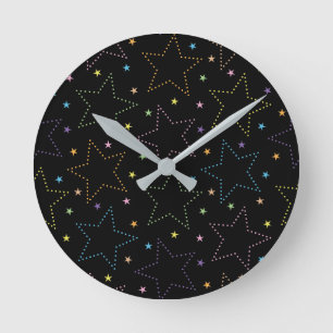 Colourful Magical Starry Night Sky Pattern Round Clock