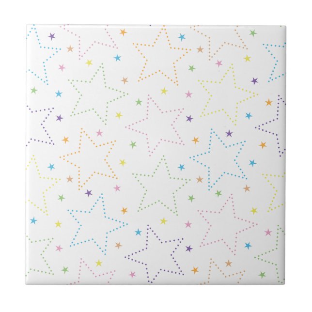 Colourful Magical Starry Night Sky Pattern - White Tile (Front)