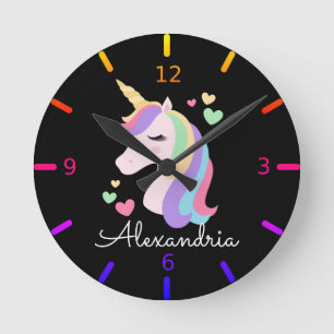 Colourful Magical Unicorn Round Clock