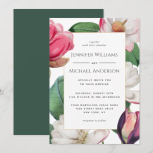 Colourful Magnolia Blossoms Boho Floral Wedding Invitation