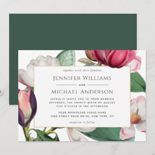 Colourful Magnolia Blossoms Elegant Floral Wedding Invitation