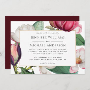 Colourful Magnolia Blossoms Elegant Floral Wedding Invitation