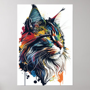 Colourful Maine Coon Cat Poster