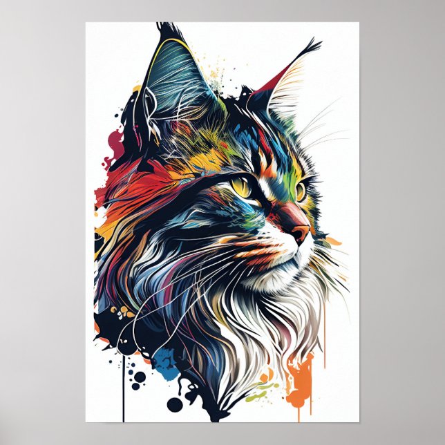 Colourful Maine Coon Cat Poster (Front)