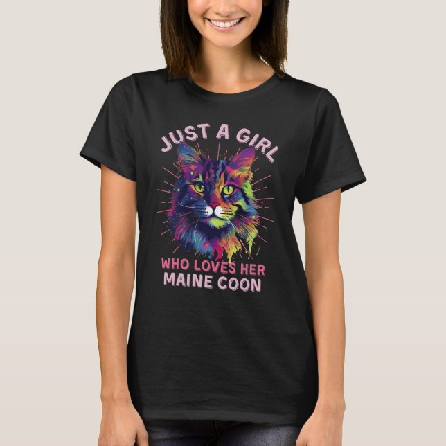 Colourful Maine Coon Cat T-Shirt (Front)