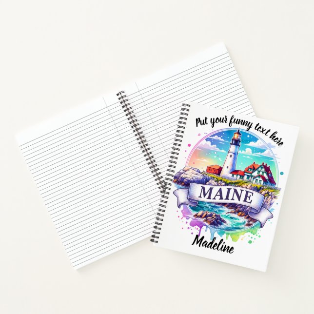 Colourful Maine lighthouse watercolor Notebook (Inside)