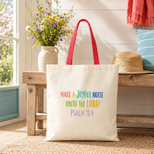 Colourful Make a Joyful Noise Bible Verse Tote Bag