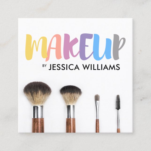 Colourful Makeup Artist Square Business Card (Front)