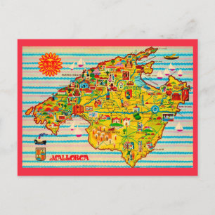 Colourful Mallorca Spain Map Postcard