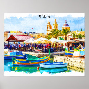 Colourful Malta Mediterranean Panorama View Poster