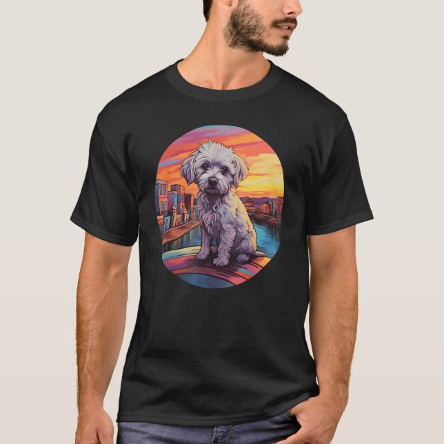 Colourful Maltese Dog Dad Mom Graffity T-Shirt (Front)