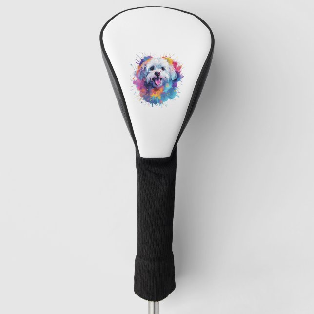 Colourful Maltese Splash Art Dog T-Shirt Classic T Golf Head Cover (Front)