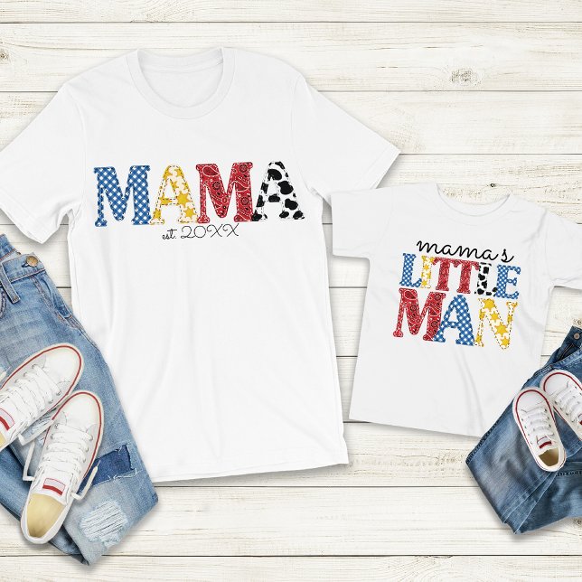 Colourful Mama Est Date Country Mum Son Matching T-Shirt (Creator Uploaded)