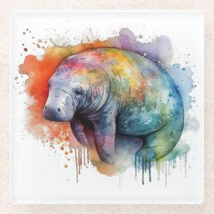 colourful manatee floating in the water  glass coaster