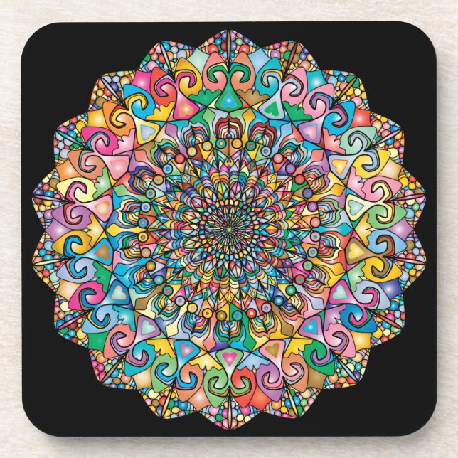 Colourful Mandala Art Beverage Coaster (Front)