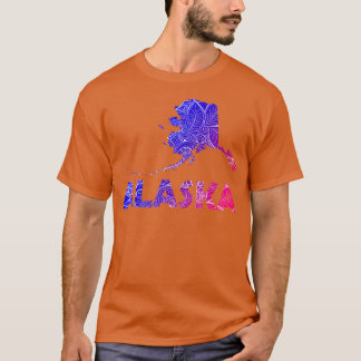 Colourful mandala art map of Alaska with text in b T-Shirt