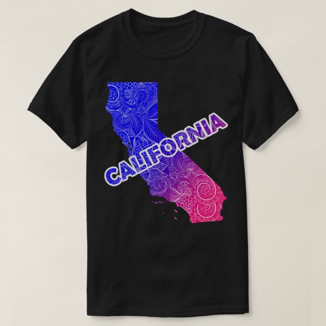 Colourful mandala art map of California with text  T-Shirt (Design Front)