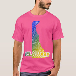 Colourful mandala art map of Delaware with text in T-Shirt