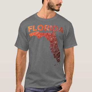 Colourful mandala art map of Florida with text in T-Shirt
