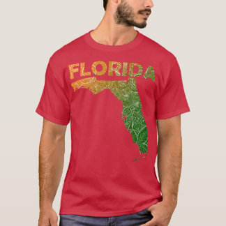 Colourful mandala art map of Florida with text in  T-Shirt
