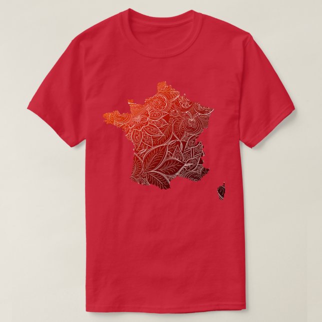 Colourful mandala art map of France with text in b T-Shirt (Design Front)