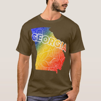 Colourful mandala art map of Georgia with text in T-Shirt