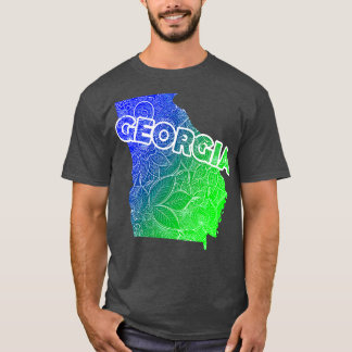 Colourful mandala art map of Georgia with text in T-Shirt