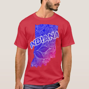 Colourful mandala art map of Indiana with text in  T-Shirt